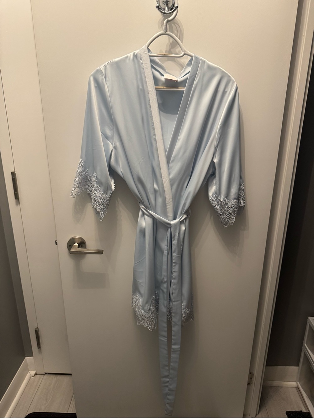 Light Blue Lace-Trim Satin Robe - Women Intimates & Sleepwear